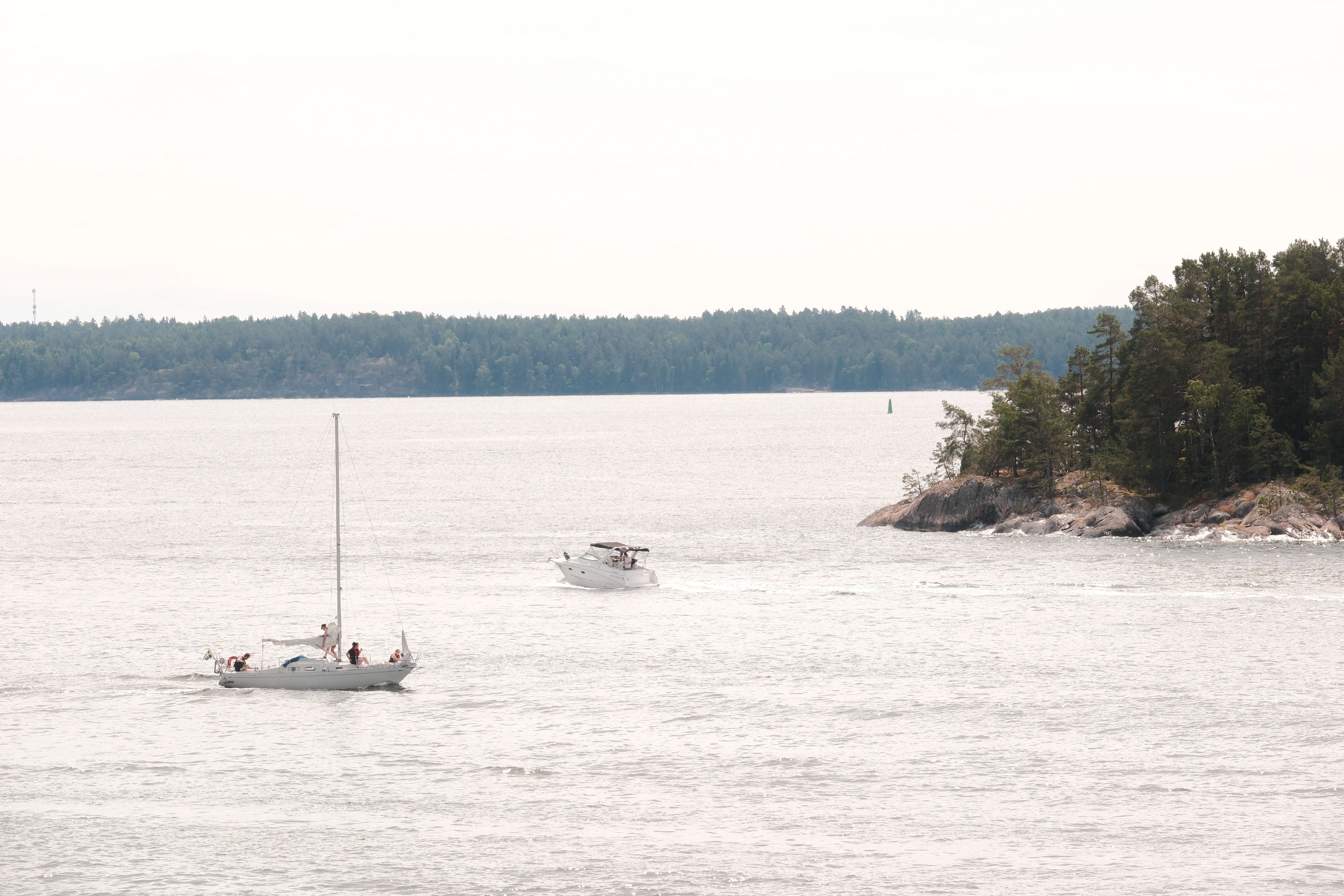 Two boats near to an island