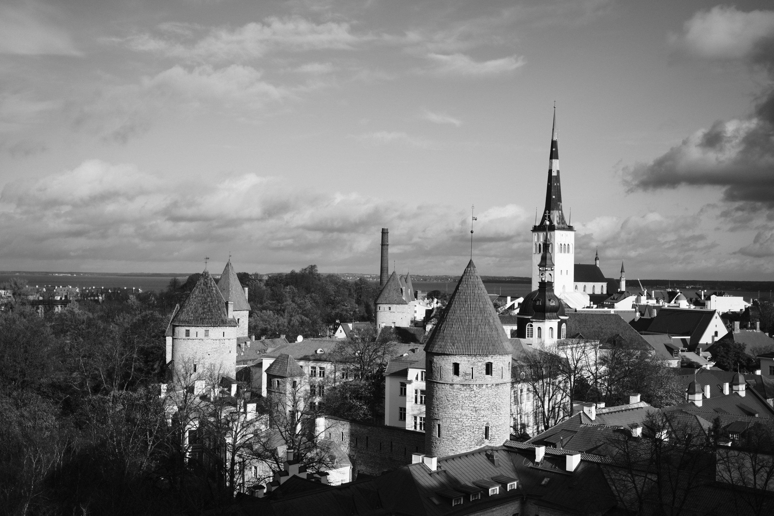 Tallinn Old Town towers and rooftops seen from above